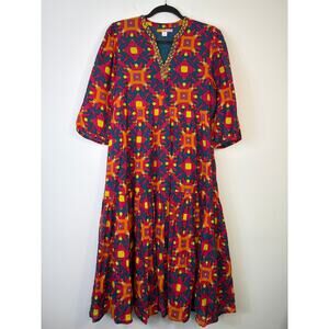 Briton Court Jewel Starburst Tiered Dress Sequin Neck Resort Small Boho Resort